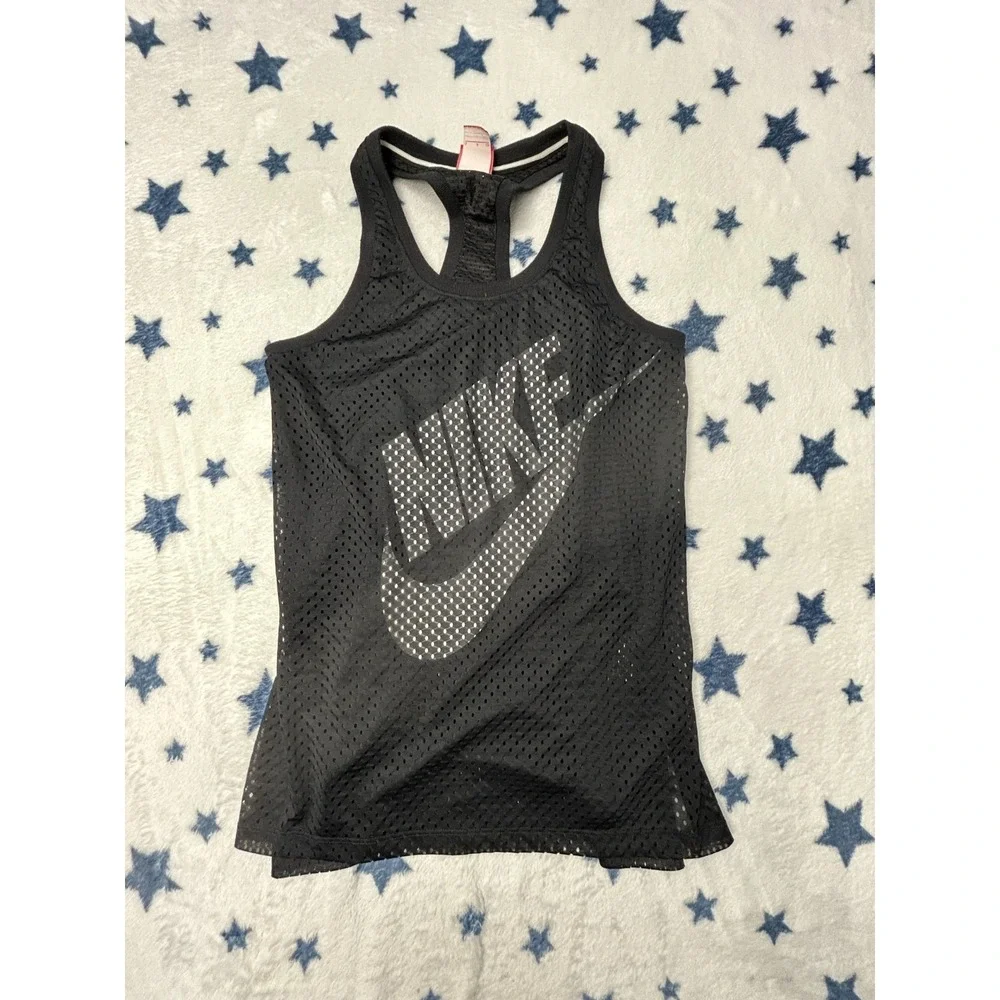 Nike Mesh Tank Top Womens Small Black Racerback Graphic Athletic Workout